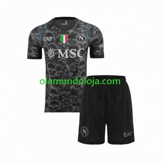 Camisola Napoli Halloween Criança Equipamento Primeiro 2023-2024 Manga Curta
